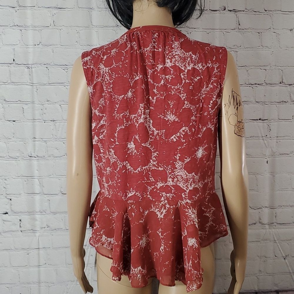 Lucky Brand Sleeveless Terracota Floral Poppies Flowy Button Neck Tank Sz M - Picture 9 of 14